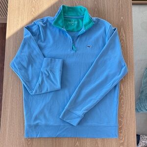 Men’s Vineyard Vines Light Blue Pullover with Teal Collar